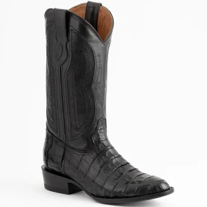 Ferrini Men's Dakota Belly Caiman Western Boots - Round Toe Handcrafted Black 1241104