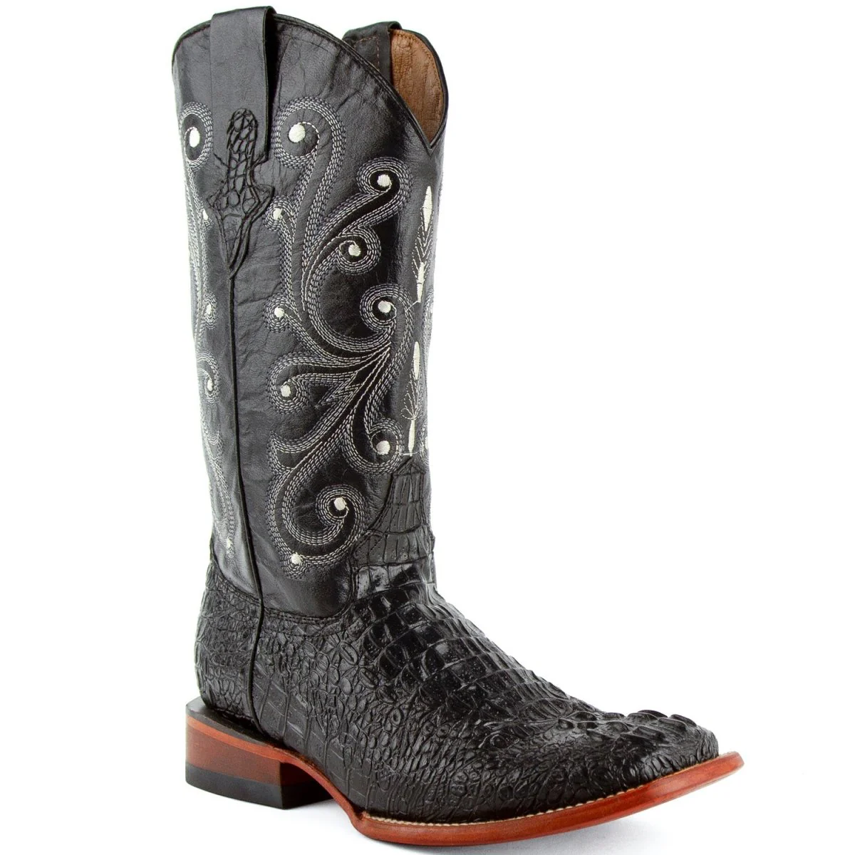 Men's Ferrini Caiman Crocodile Print Boots Handcrafted Black 4039304 - Imagen 2
