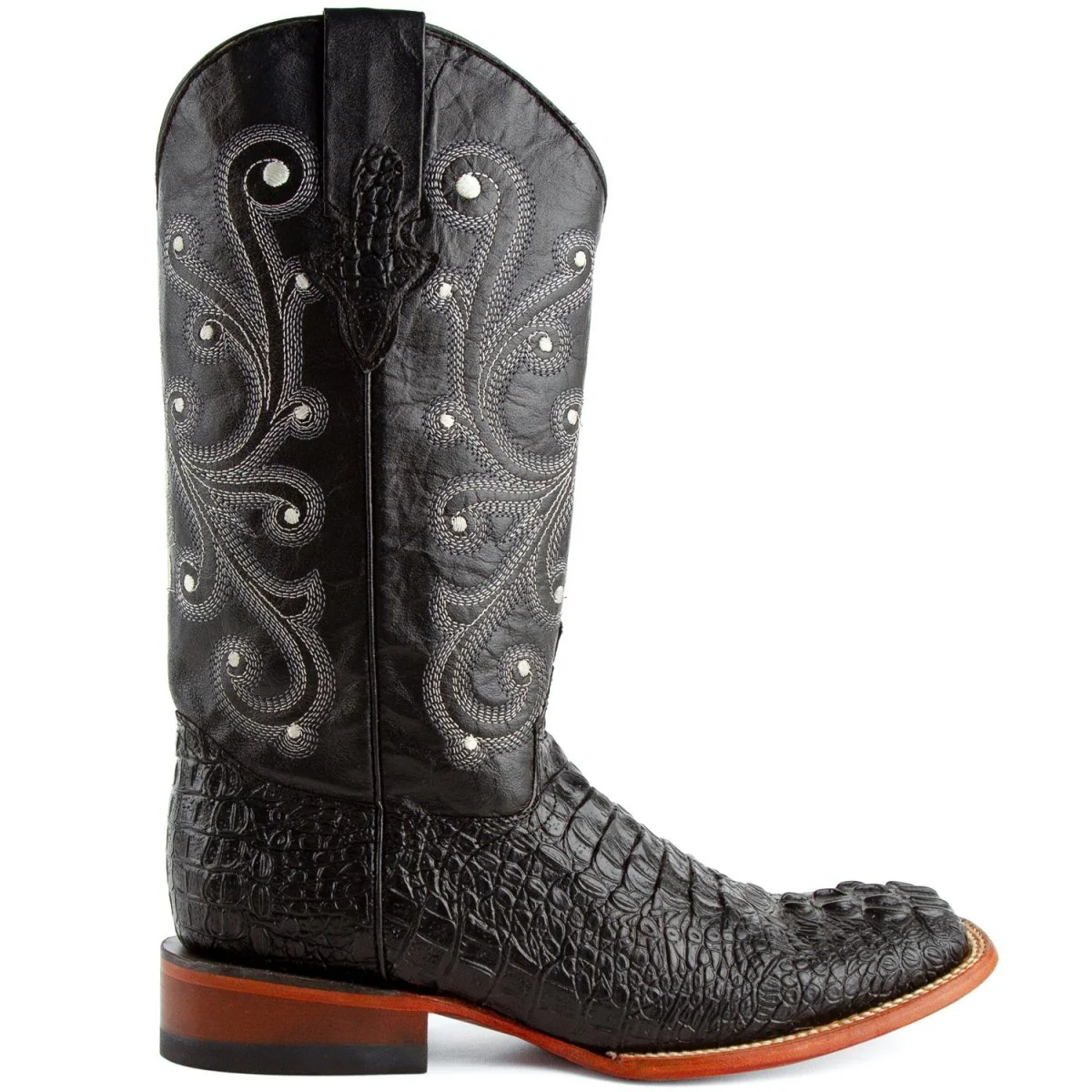 Men's Ferrini Caiman Crocodile Print Boots Handcrafted Black 4039304 - Imagen 4