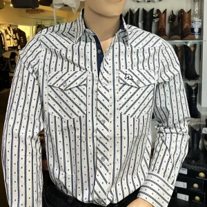 Men's White Diamonds Long Sleeve Black & White with Stripes Western Shirt