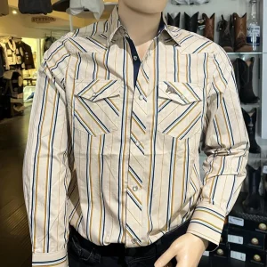 Men's White Diamonds Long Sleeve Ivory Stripes Western Shirt