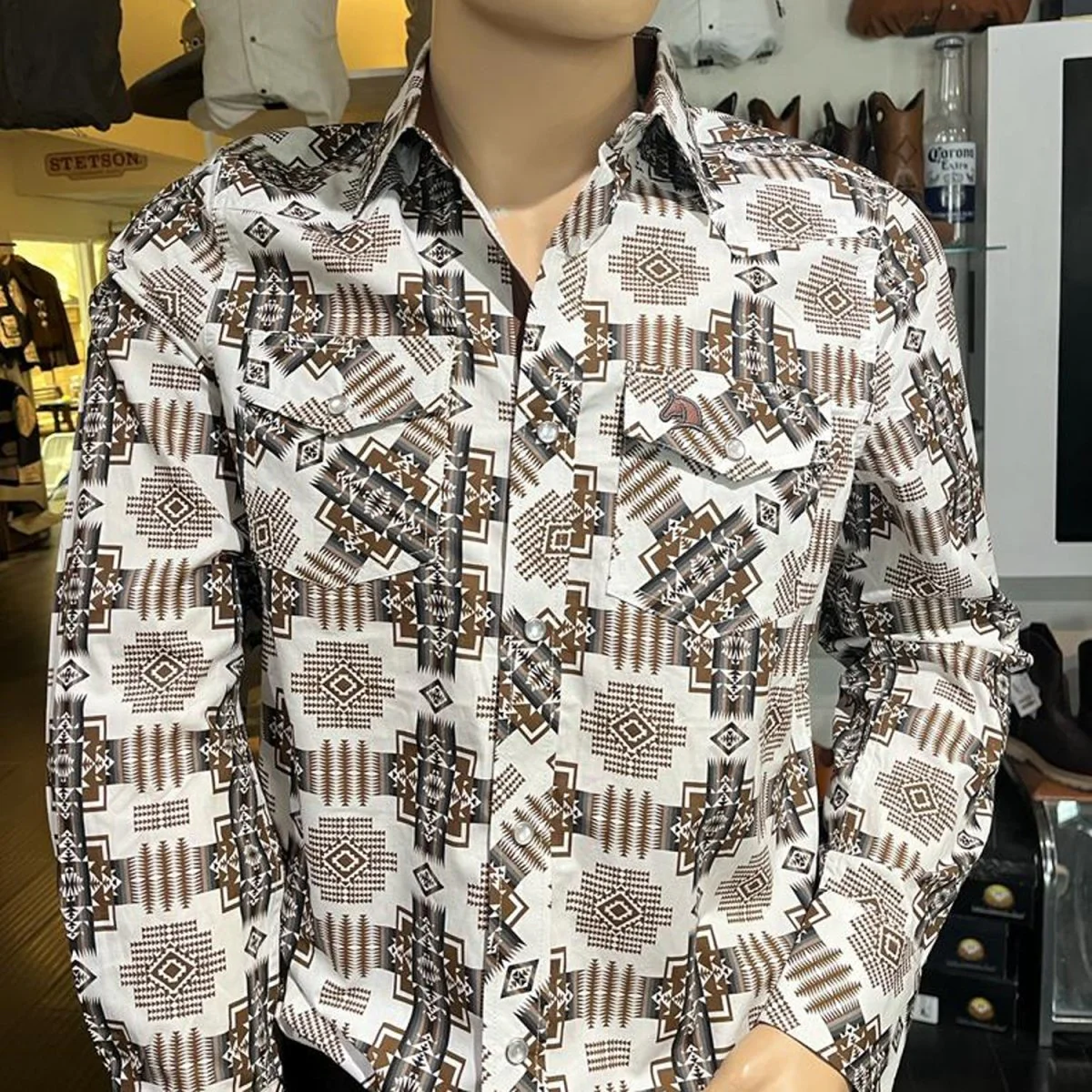 Men's White Diamonds Long Sleeve White Western Shirt - Imagen 2