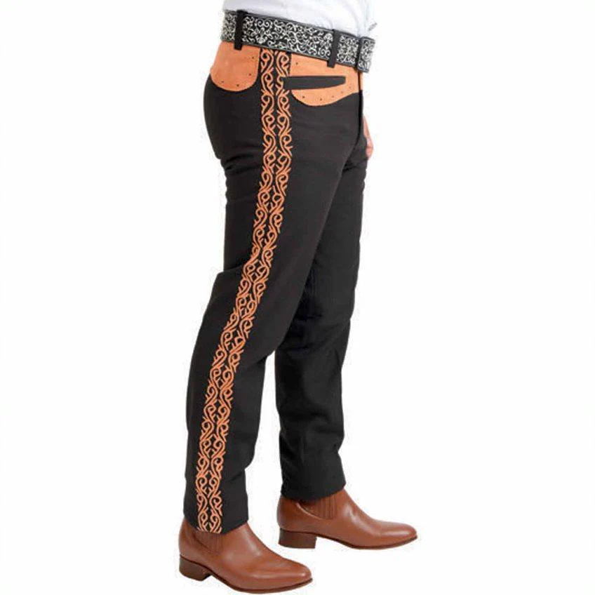 Pantalon Charro de Gala con Fino Bordado para Hombre Color Cafe Camel WD-1011