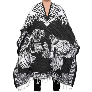 Poncho con Gallos de Pelea Bordado Doble Vista Artesanal imp-73125