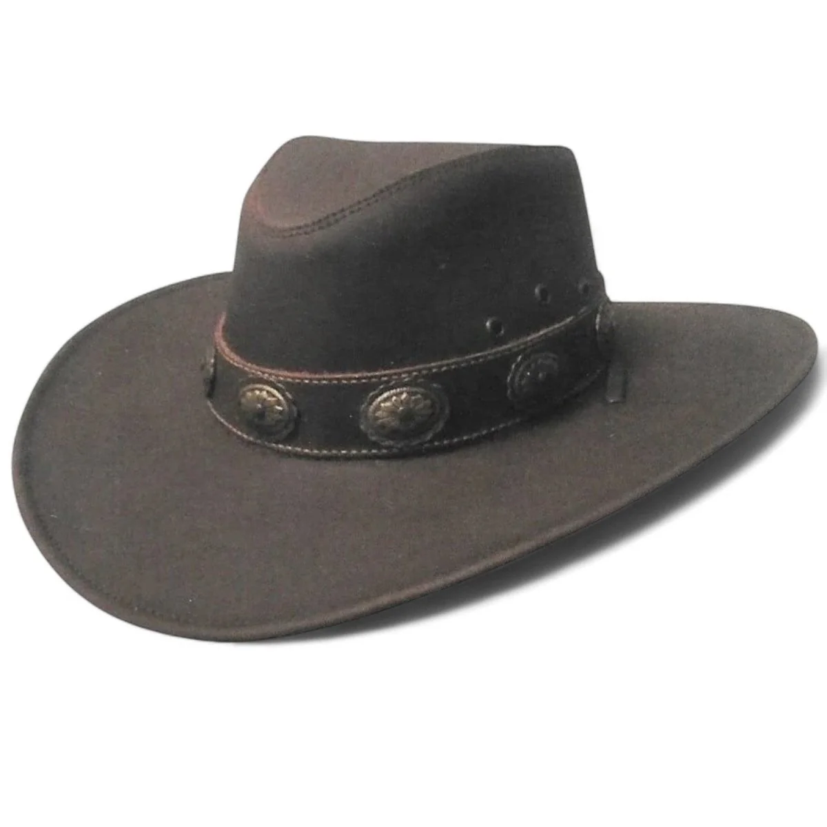 Sombrero de Piel Original Color Cafe con Conchos TOM-7207 - Imagen 2