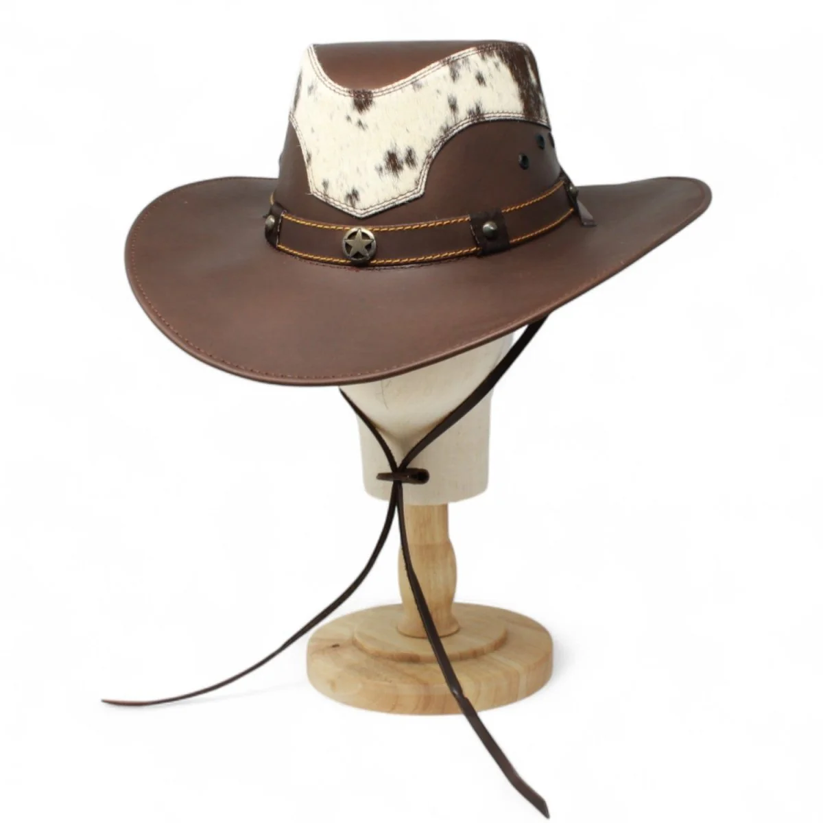 Sombrero de Piel Original Color Cafe con Pelo de Vaca TOM-7212