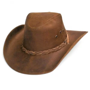 Sombrero de Piel Original Color Cafe con Toquilla Trenzada TOM-7209