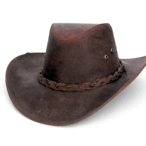 Sombrero de Piel Original Color Cafe con Toquilla Trenzada TOM-7210