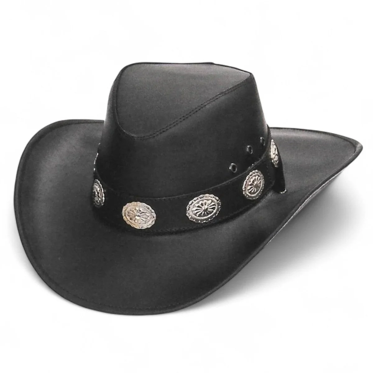 Sombrero de Piel Original Color Negro con Conchos TOM-7208