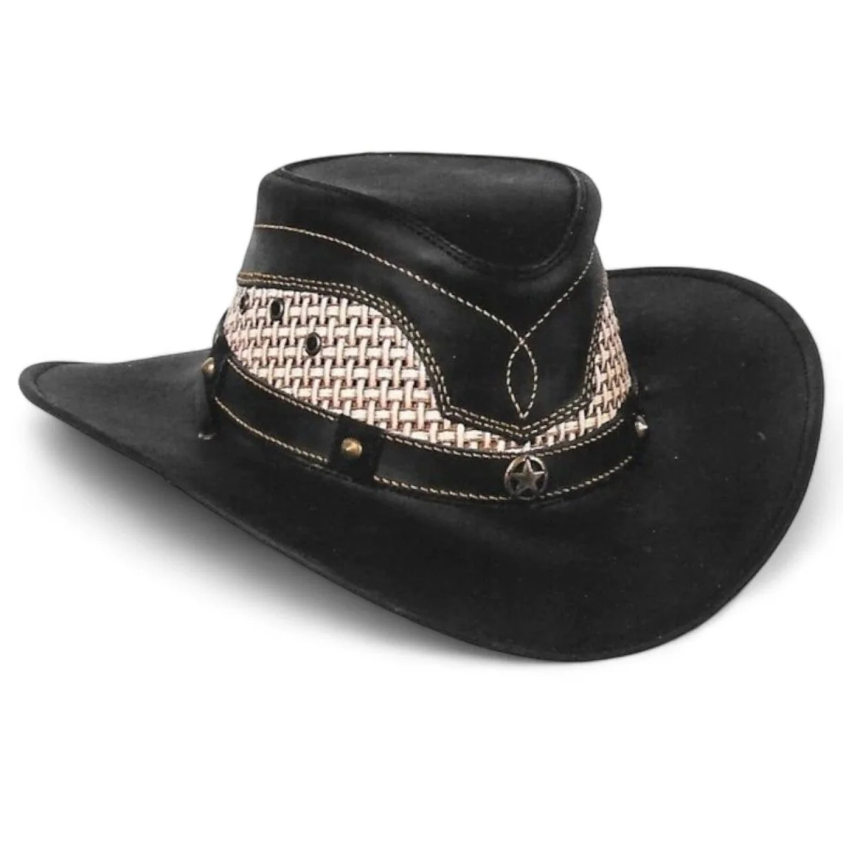 Sombrero de Piel Original Color Negro Stone Hats TOM-7102