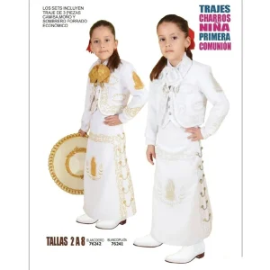 Traje Charro de Gala para Niña de la Virgen (TODO INCLUIDO) Blanco Plata imp-76241