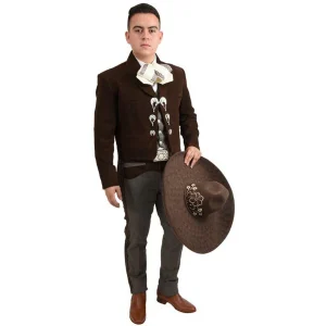 Traje Charro de Lujo Bordado Fino Hilo Metálico para Hombre Cafe WD-1006