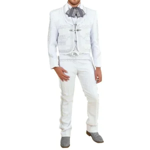 Traje Charro para Hombre (TODO INCLUIDO) imp-72142 Color Blanco y Plata