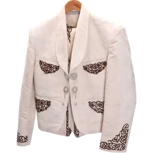 Traje de Charro de Lujo con Fino Bordado para Hombre Beige con Cafe WD-1010