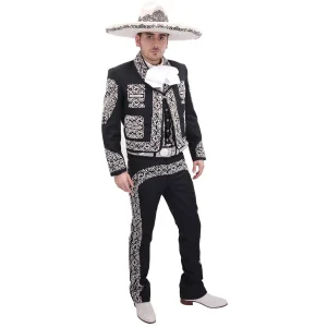 Traje de Charro de Lujo con Fino Bordado para Hombre Negro con Blanco WD-1008