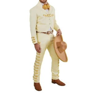 Traje de Charro para Hombre (TODO INCLUIDO) Hueso y Oro imp-72131