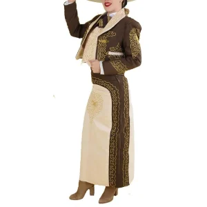 Traje de Charro para Mujer de Gamuzina (TODO INCLUIDO) Color Cafe y Beige imp-76107