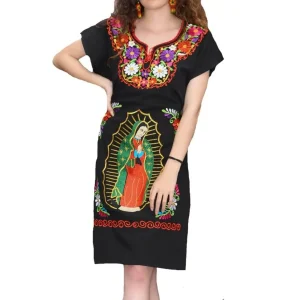 Vestido Artesanal Bordado de la Virgen Color Negro para Mujer IMP-77330