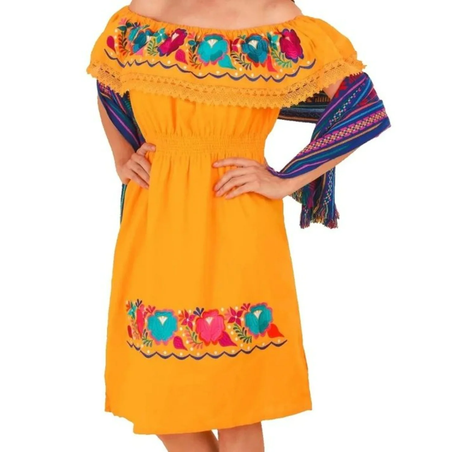 Vestido Artesanal Fino Bordado Color Amarillo para Mujer IMP-77307