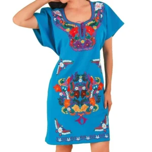 Vestido Artesanal Fino Bordado Color Azul para Mujer IMP-77121