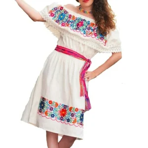 Vestido Artesanal Fino Bordado Color Blanco con Flores para Mujer IMP-77301