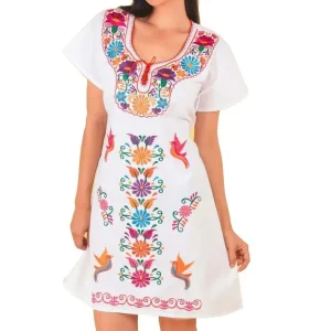 Vestido Artesanal Fino Bordado Color Blanco para Mujer IMP-77125