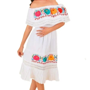 Vestido Artesanal Fino Bordado Color Blanco para Mujer IMP-77353
