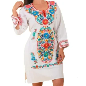 Vestido Artesanal Fino Bordado Color Blanco para Mujer IMP-77389