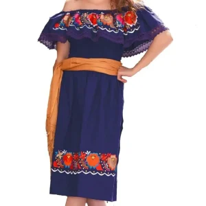 Vestido Artesanal Fino Bordado Color Morado para Mujer IMP-77305