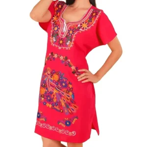 Vestido Artesanal Fino Bordado Color Fuschia para Mujer IMP-77122