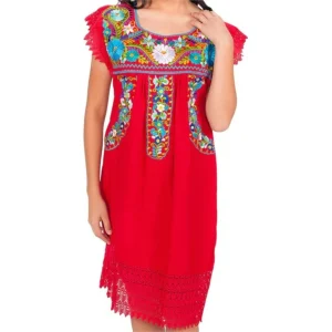 Vestido Artesanal Fino Bordado Color Rojo para Mujer IMP-77138