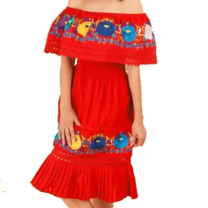 Vestido Artesanal Fino Bordado Color Rojo para Mujer IMP-77355