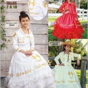 Vestido de Charro Bordado para Niña Color Blanco con Oro imp-76247
