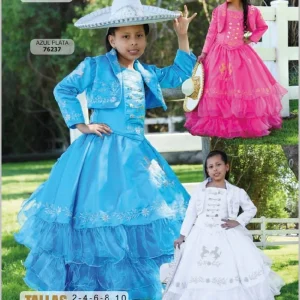 Vestido de Charro Bordado para Niña Color Blanco con Plata imp-76233