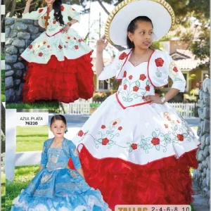 Vestido de Charro Bordado para Niña Color Hueso con Rojo imp-76226