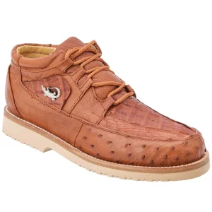 Zapatos Casuales de Cocodrilo con Avestruz Original Color Cognac WD-398
