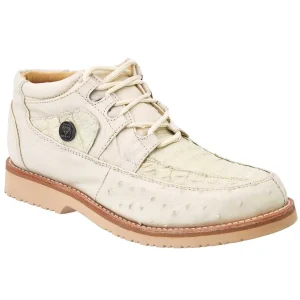 Zapatos Casuales de Cocodrilo con Avestruz Original Color Hueso WD-395