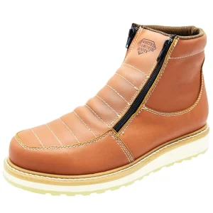Botas de Trabajo Cuero Original con Doble Zipper Color Miel WD-448