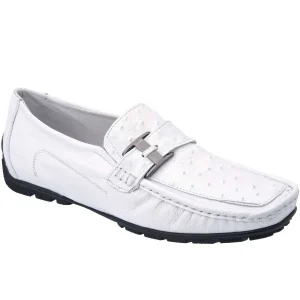 Zapatos Mocasines de Avestruz Original Color Blanco White Diamonds WD-409