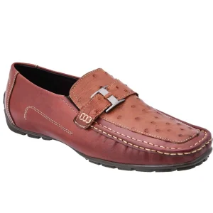 Zapatos Mocasines de Avestruz Original Color Cognac White Diamonds