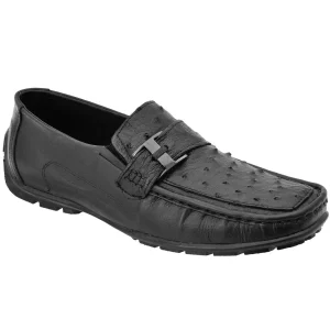 Zapatos Mocasines de Avestruz Original Color Negro White Diamonds WD-410